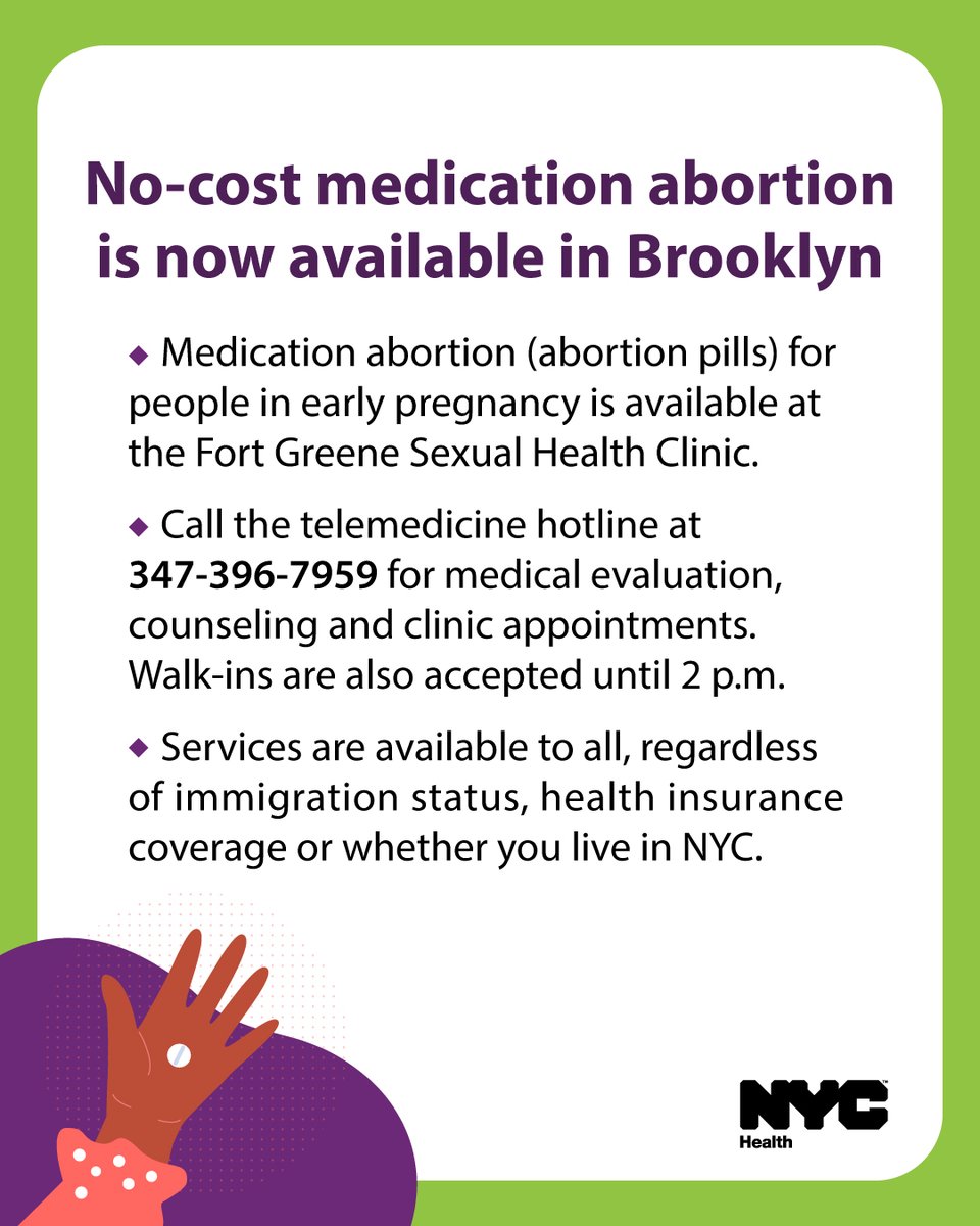 nycHealthy's tweet image. Today we're announcing the expansion of no- to low-cost medication abortion to the Fort Greene Sexual Health Clinic, our fourth clinic to offer this service.
Learn more: on.nyc.gov/45gRILX