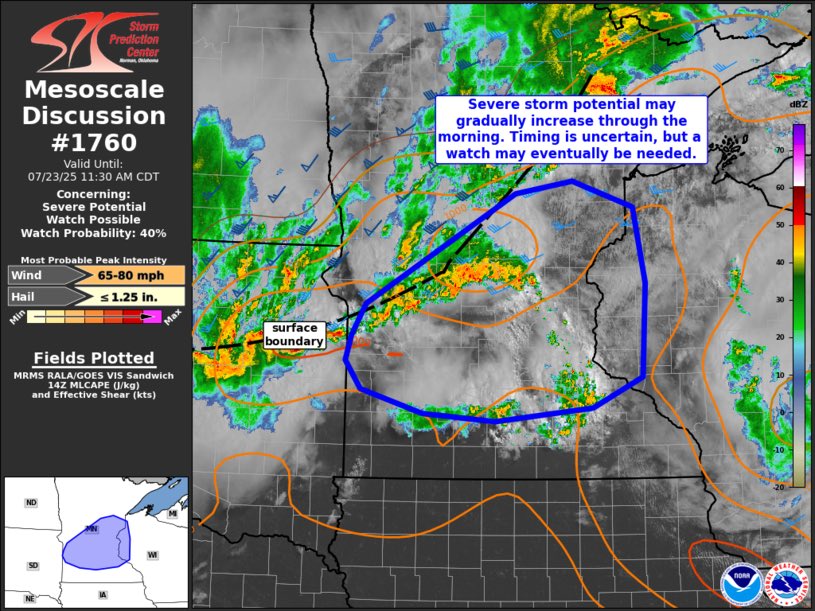 MarcTwinCities's tweet image. SPC says severe storm potential may increase through the morning, watch might be coming for the Twin Cities at some point