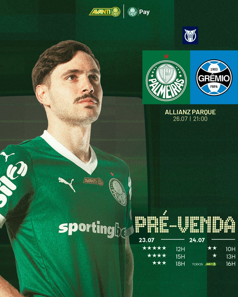 Palmeiras's tweet image. Nos vemos no Allianz Parque, família! 🐷
A pré-venda @avantipalmeiras pro duelo com o Grêmio tá 🔛! Adquira seu ingresso ➤ tinyurl.com/3z86u2j6