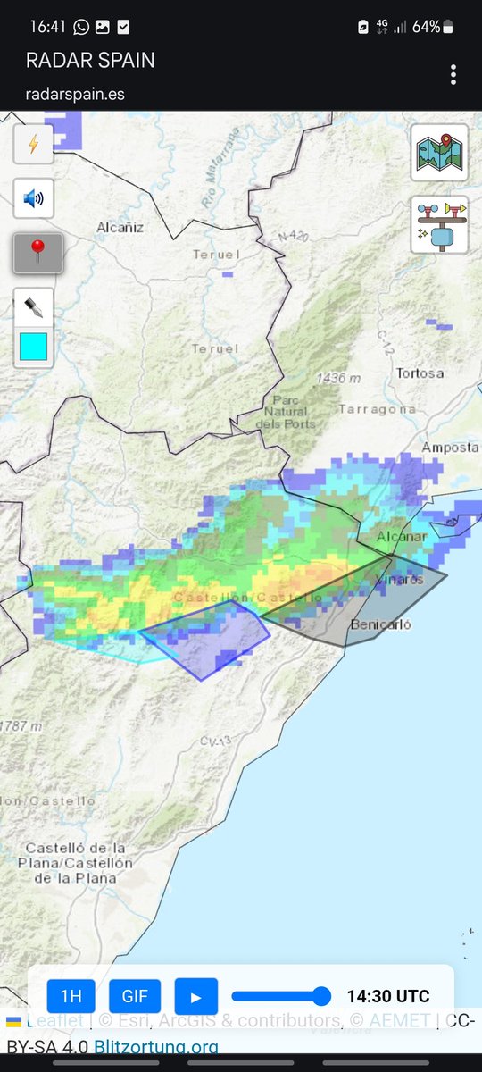 ⚠️ATENCIÓN a la tormenta que se acerca a #Benicarló y alrededores

🔺️Granizo grande (2-4cm)
🔺️Lluvia muy intensa (>120mm/h)
🔺️Fuertes rachas de viento (>70km/h)

Mucha precaución con los ⚡️

👉🏻Si no estais resguardados, el coche es un lugar seguro para los impactos de rayos