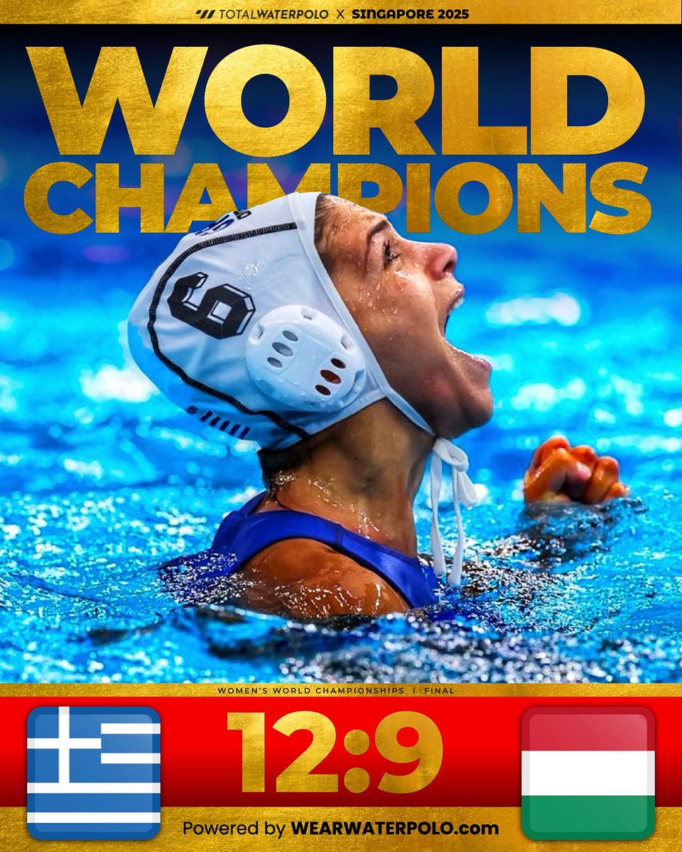 total_waterpolo's tweet image. 🏆🔥 GREECE RULES THE WORLD! 🔥🏆
From the first whistle to the last – pure domination and a defensive wall like NEVER before! Greece lifts the WORLD TITLE for the second time in history! 🏅
WHAT A PERFORMANCE! WHAT A NIGHT! 💙
#singapore2025 #waterpolo #vizilabda #pallanuoto