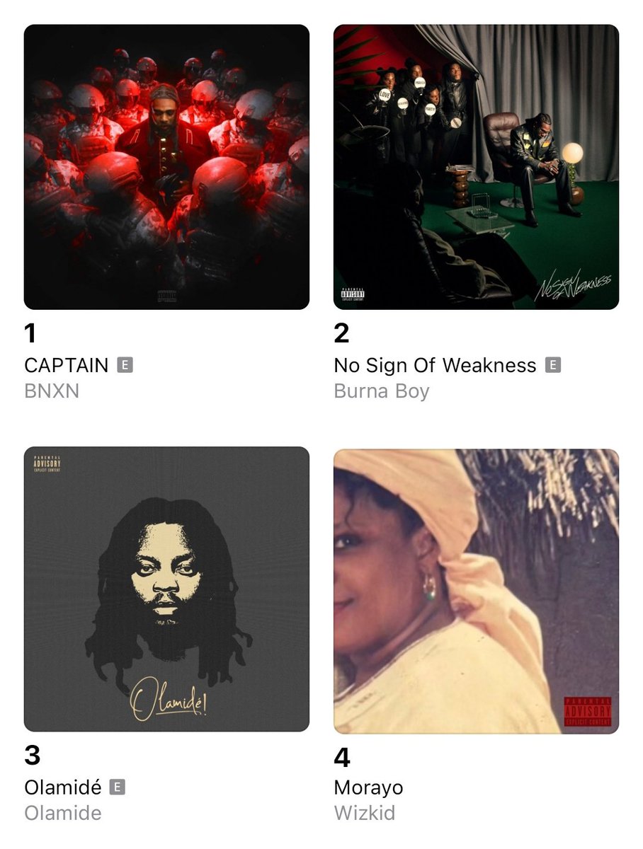 NOTJUSTOK's tweet image. BNXN's "Captain" returns to No.1 on the Apple Nigeria Top Albums Chart 🔥