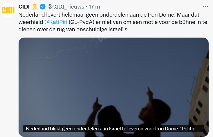 MediawatcherNL's tweet image. Nederland levert helemaal geen onderdelen.
Aan de Iron Dome. 
Maar dat weerhield @KatiPiri GL-PvdA er niet van.
Om een motie voor de bühne in te dienen.
Over de rug van onschuldige Israeli&apos;s.
Dus #groenlinkspvda zijn liegende boeven.
Maar dat is allang bekend.