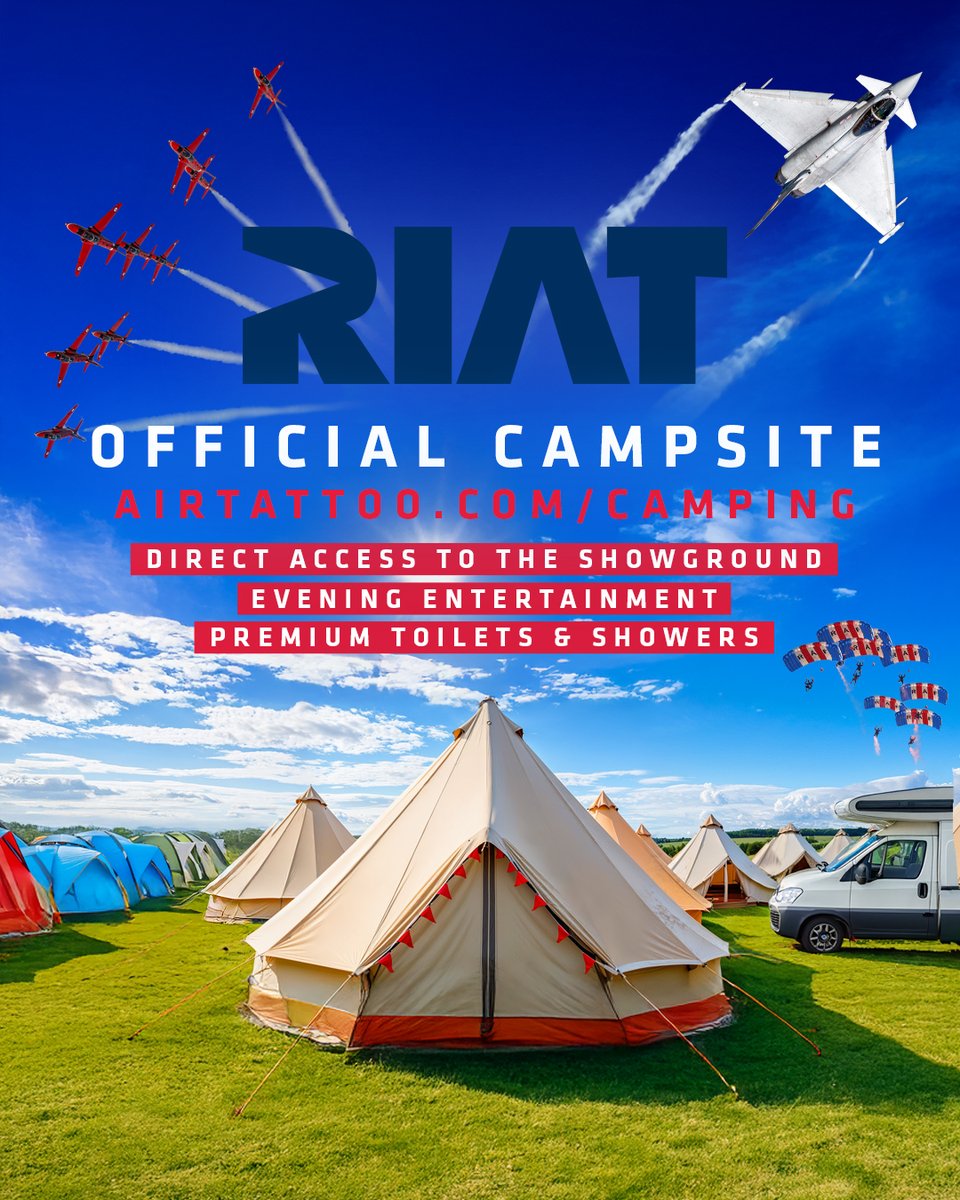 Camping at RIAT26 - Your Ultimate Airshow Stay! ⛺

Set on the site of the former Green Car Park, our revamped campsite is ready to welcome you for RIAT26! Whether you're pitching your own tent, enjoying the comfort of glamping, or arriving in a motorhome, campervan, or caravan -