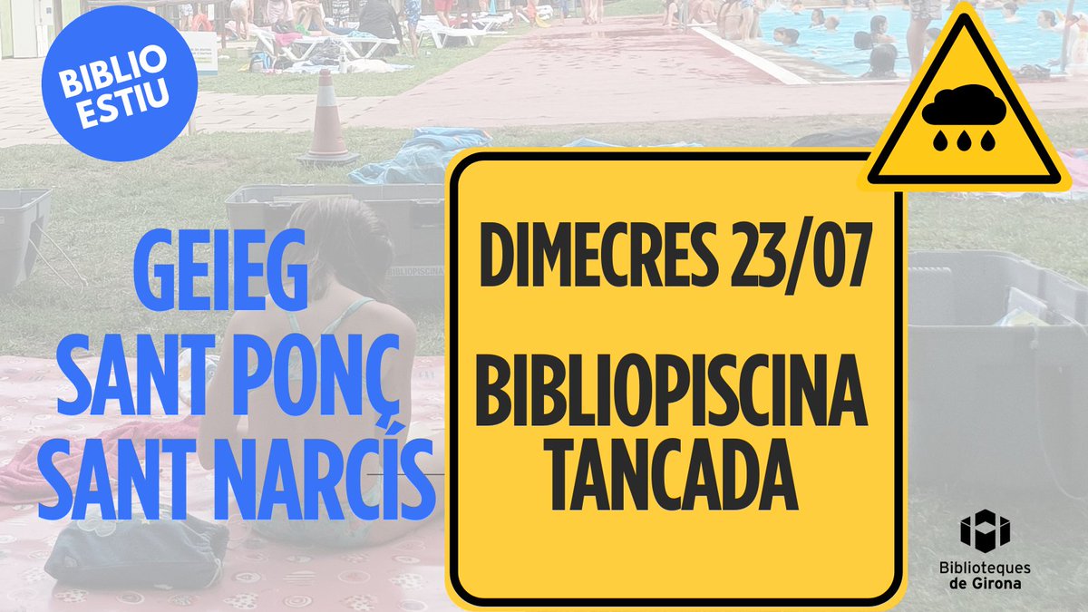 Avui no podrem obrir la #Bibliopiscina del <a href="/geieg1919/">GEiEG</a> de Sant Ponç ni de Sant Narcís.