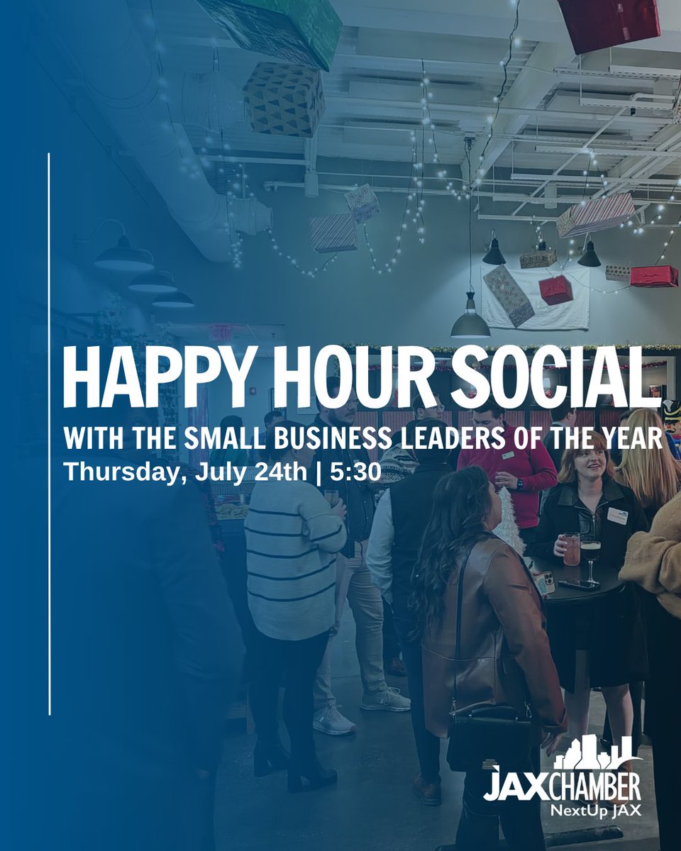 It's not too late to register for tomorrow's Happy Hour Social with our Small Business Leaders of the Year. 

Sign up: members.jaxchamber.com/events/NextUp-…