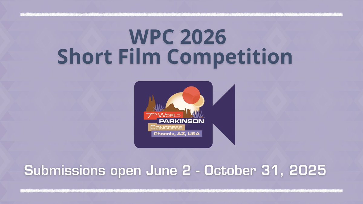 WorldPDCongress's tweet image. Storytelling is a deeply effective method for raising awareness about Parkinson’s. Submissions are open for the WPC 2026 WPC Short Film Competition (formerly known as the WPC Video Competition).
Learn More: wpc2026.org/shortfilmcompe…
#wpc2026 #Parkinsons #filmcompetition