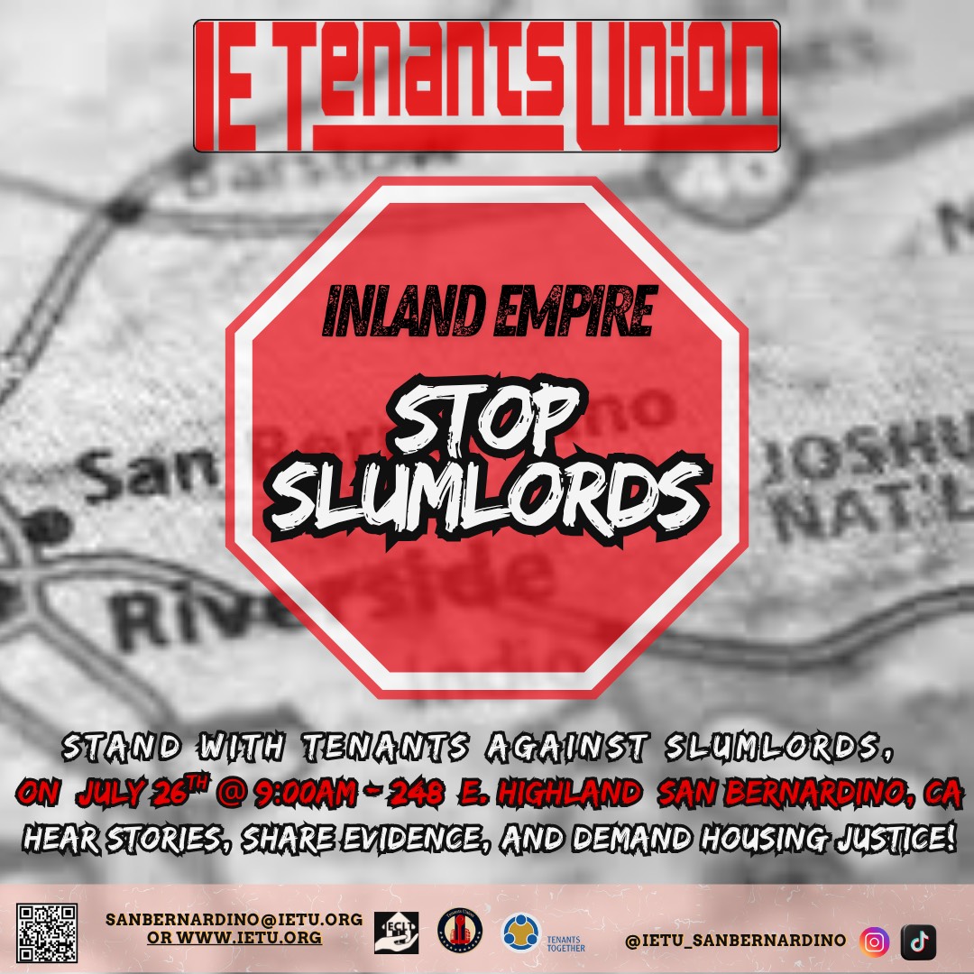 TenantsTogether's tweet image. Press conference this Friday! Stand with San Bernardino renters and raise awareness about the slumlords at Bridge Management! Renters deserve better than these unsafe conditions.
ietu.org/bridge-managem…