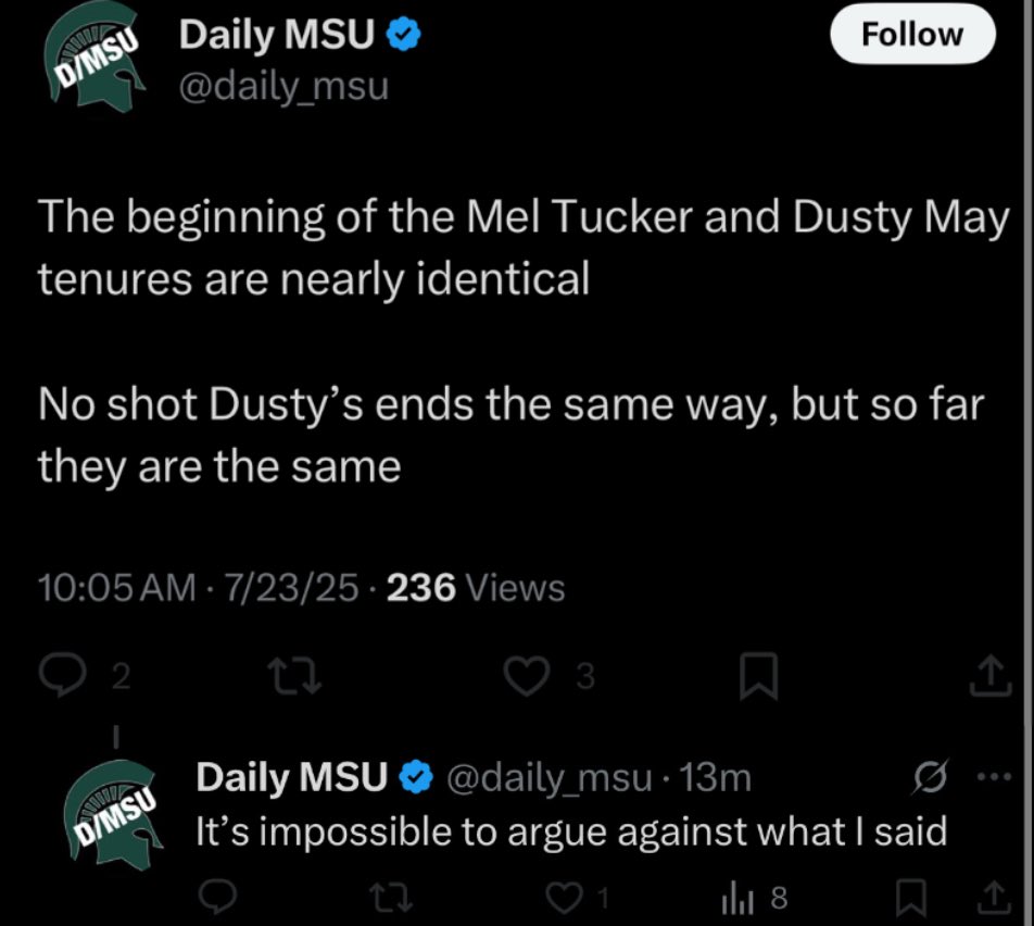 DustyMayEnjoyer's tweet image. He canβt be this stupid, right? @daily_msu