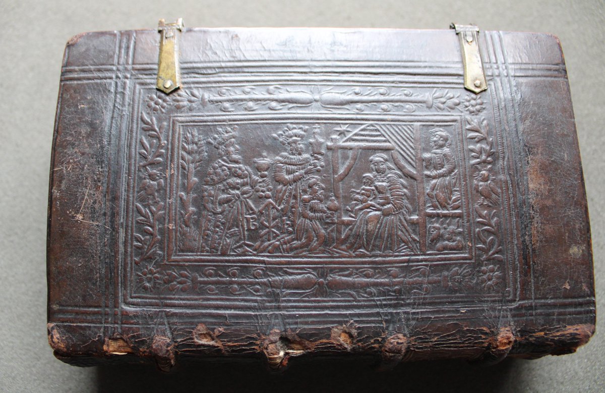 This is an early English binding covering a book printed in 1527 at Cologne in Germany which is the collected writings of the ancient Roman author Macrobius. (WCL Sel. A.52.3)