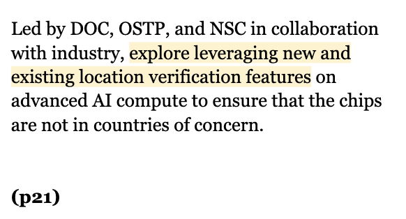 peterwildeford's tweet image. WH AI Action plan endorses 'location verification' 🔥