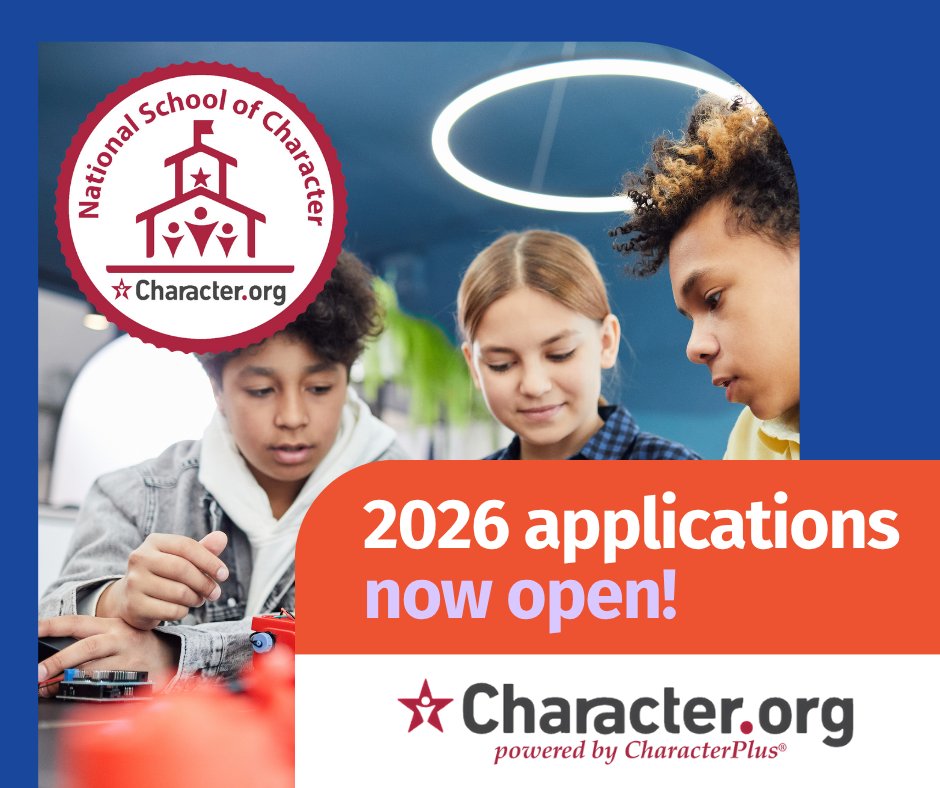CharacterPlus's tweet image. Applications are now being accepted for 2026 Schools of Character! Learn more today! character.org/programs/schoo…

#characterdotorg #schoolsofcharacter #teachcharacter #charactermatters @characterdotorg