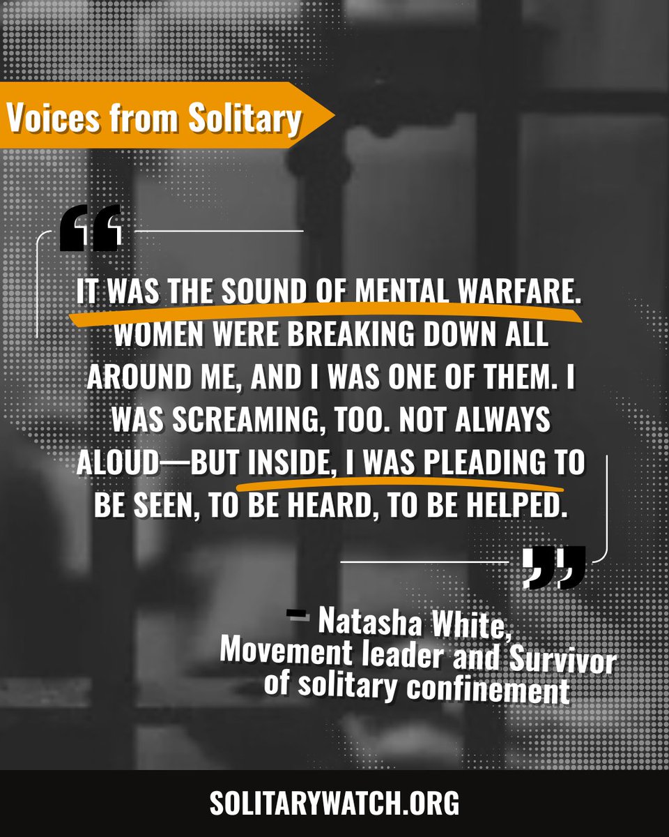 Natasha White's Voices from Solitary piece is a powerful reflection on what it means to be completely isolated, capturing the emotional weight and psychological toll of solitary confinement.

Read more here 🔗: solitarywatch.org/2025/07/22/ins…

#EndSolitaryConfinement
