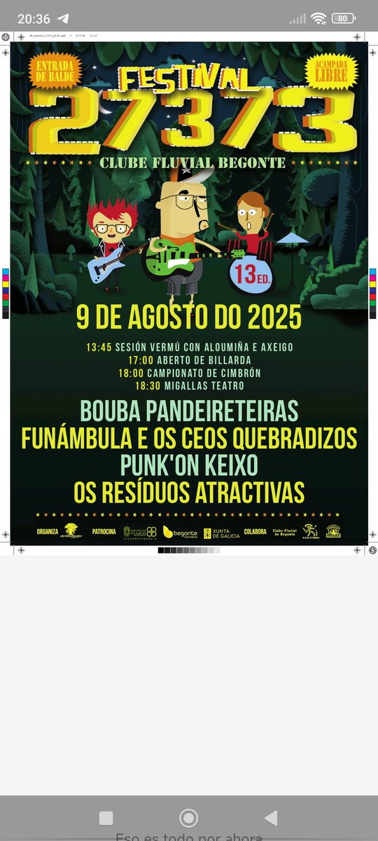 Velai vai o cartaz definitivo do #festival27373 de música en galego de #begonte