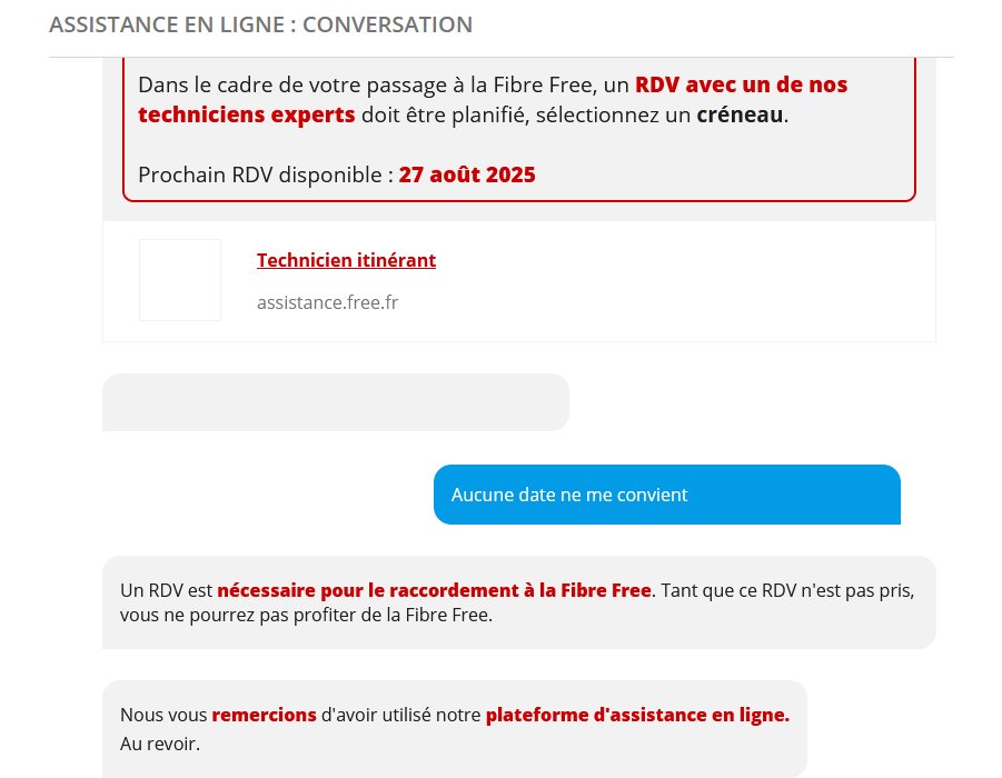 Je passe chez free, le mec me débranche orange pr me mettre free, la box marche pas, il refuse de me rebrancher orange en attendant
j'appelle le service client 
--&gt;

zaedsqfzgfr&lt;&lt;&lt;RTGZRTZEZTRZErzeefs&lt;d