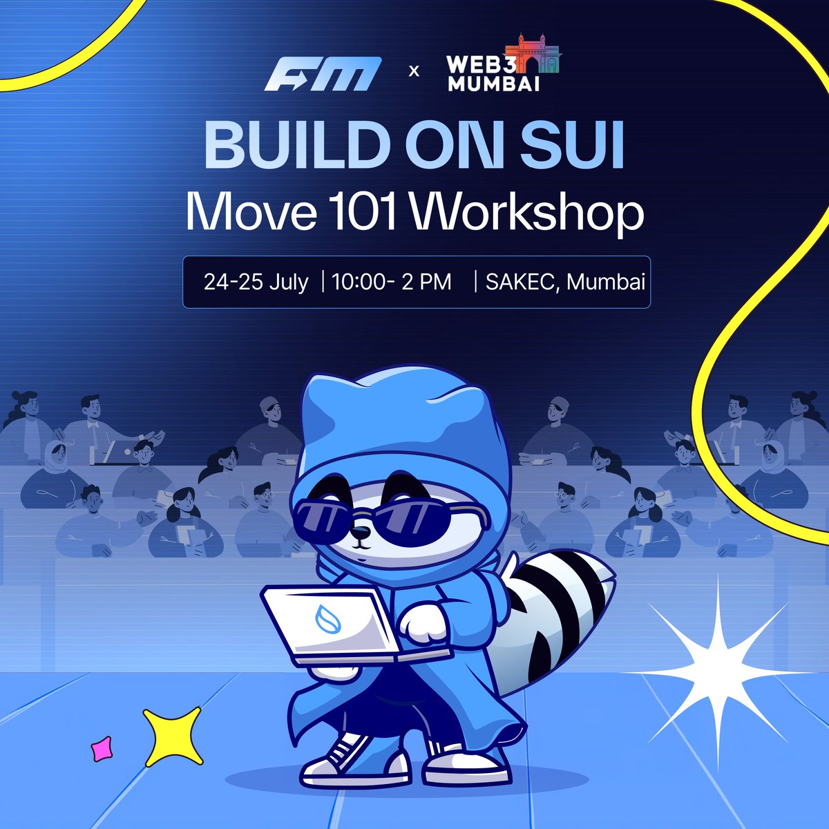 Another day, another <a href="/SuiNetwork/">Sui</a> Move Workshop 🫡

We're back in Mumbai with our 0-1 sessions 🌊

DAY 1 
i. Module 1: Getting Started with Sui
ii. Module 2: Introduction to Move
iii. Module 3: Build Your First Smart Contract

DAY 2
iv. Module 4: Building a dApp on Sui 
v. Module