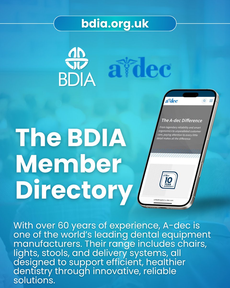 🔦 BDIA Member Spotlight: A-dec

👉 Learn more: bdia.org.uk/companies/a-de…

#BDIAMemberSpotlight #DentalInnovation #BDIA #DentalEquipment #ADec