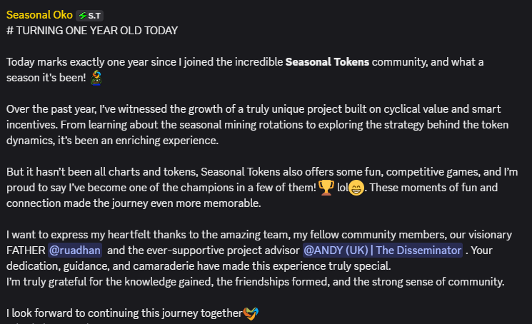 Seasonal Tokens (@seasonal_tokens) on Twitter photo 🥳 The Seasonal Tokens community continues to grow! 🎉
Here's feedback from our dear friend <a href="/HaremuUsamah/">तिजानी उसामा अरेमू</a> celebrating his first year with Seasonal Tokens! 🥳 The Seasonal Tokens community continues to grow! 🎉
Here's feedback from our dear friend <a href="/HaremuUsamah/">तिजानी उसामा अरेमू</a> celebrating his first year with Seasonal Tokens!