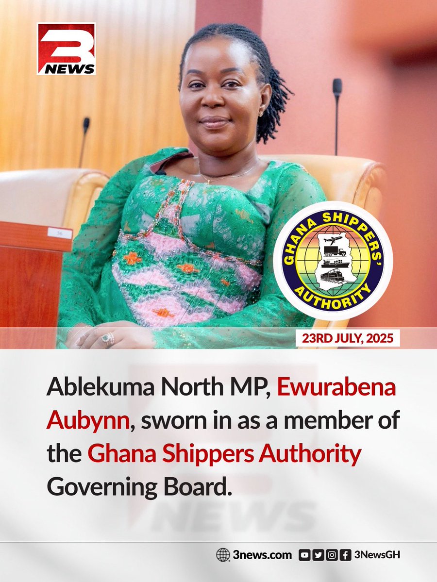 tv3_ghana's tweet image. Member of Parliament for Ablekuma North, Ewurabena Aubynn, has been sworn in as a member of the Governing Board of the Ghana Shippers Authority.
#3NewsGH