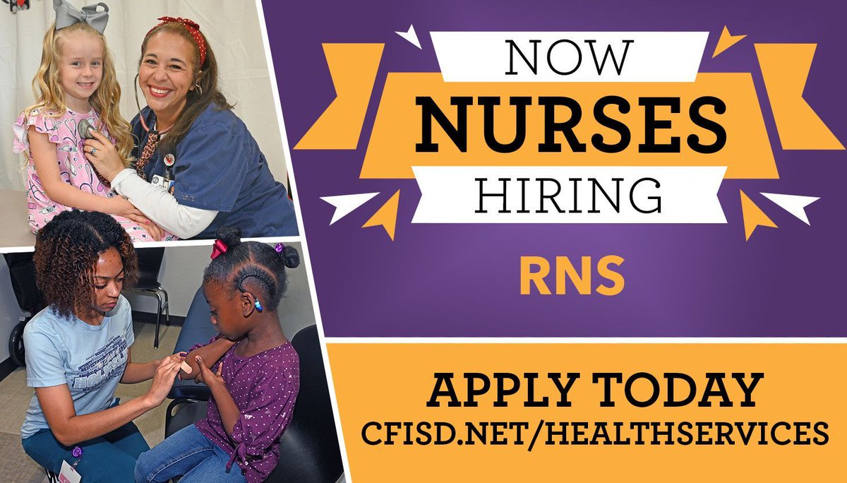 CyFairISD's tweet image. CFISD is hiring registered nurses! Learn more and apply today: buff.ly/aUXm6oa. #CFISDspirit 🎉
