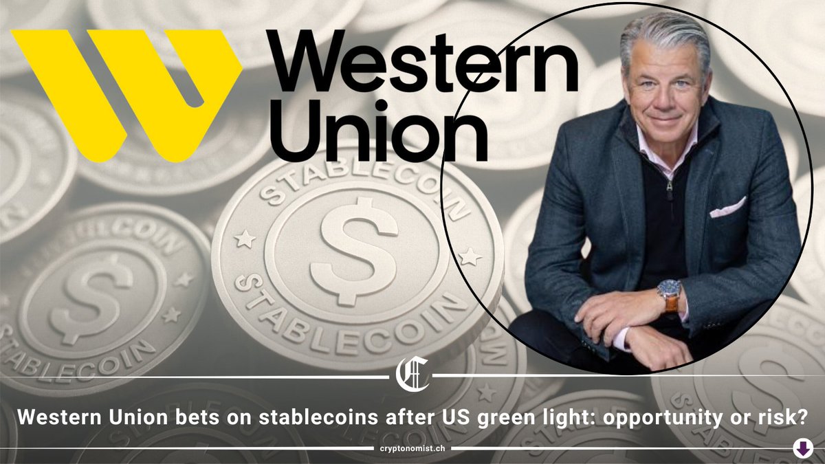 🚨 WESTERN UNION MOVES FAST ON STABLECOINS
After the GENIUS Act, the remittance giant plans stablecoin integration into its digital wallets.
Faster, cheaper, safer cross-border payments for millions.
Will this reshape the market?
👉 en.cryptonomist.ch/2025/07/22/wes… 

#WesternUnion