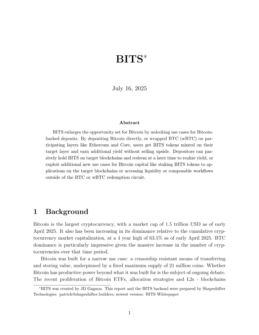 bits_financial's tweet image. The future of Bitcoin yield is here 🚀
BITS delivers non-dilutive $BTC yield on-chain, powered by smart contracts, oracles, and buybacks.
Dive into the whitepaper 👇
drive.google.com/file/d/1IpV5h0…