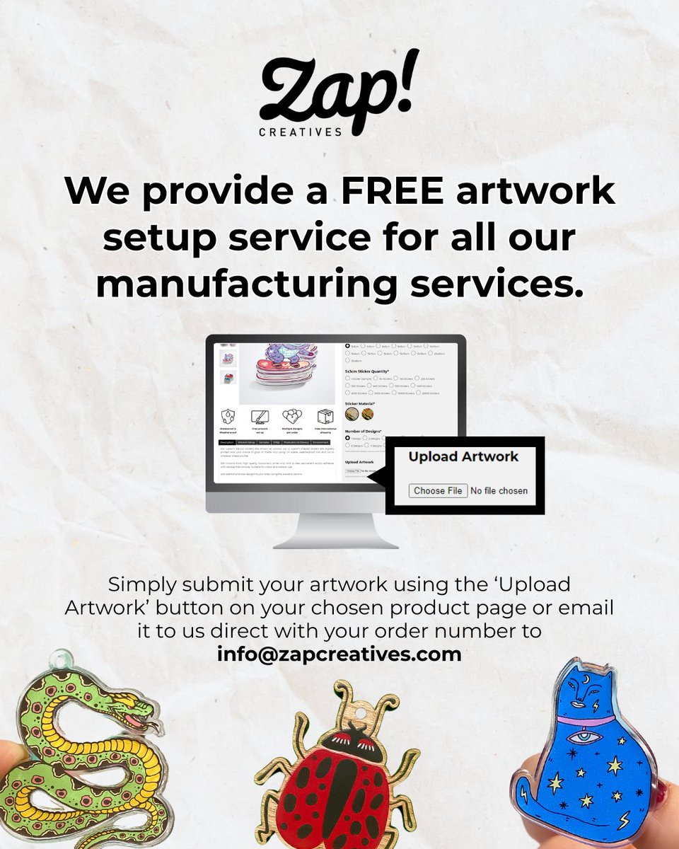 ZapCreatives's tweet image. Did you know? We provide a FREE artwork setup service for all our manufacturing services.🎨

Simply submit your artwork using the ‘Upload Artwork’ button on your chosen product page or email it to us direct with your order number to info@zapcreatives.com

#artwork #setup #merch