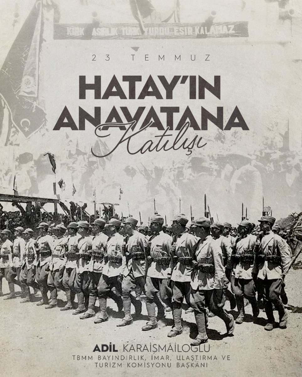 akaraismailoglu's tweet image. Medeniyetlerin buluşma noktası, hoşgörünün ve direnişin simgesi olan Hatay, millet iradesinin ve kararlı diplomasi anlayışının zaferidir.
Hatay’ın Anavatana Katılışı’nın yıl dönümünde; Gazi Mustafa Kemal Atatürk başta olmak üzere, bu büyük başarıda emeği geçen tüm devlet…