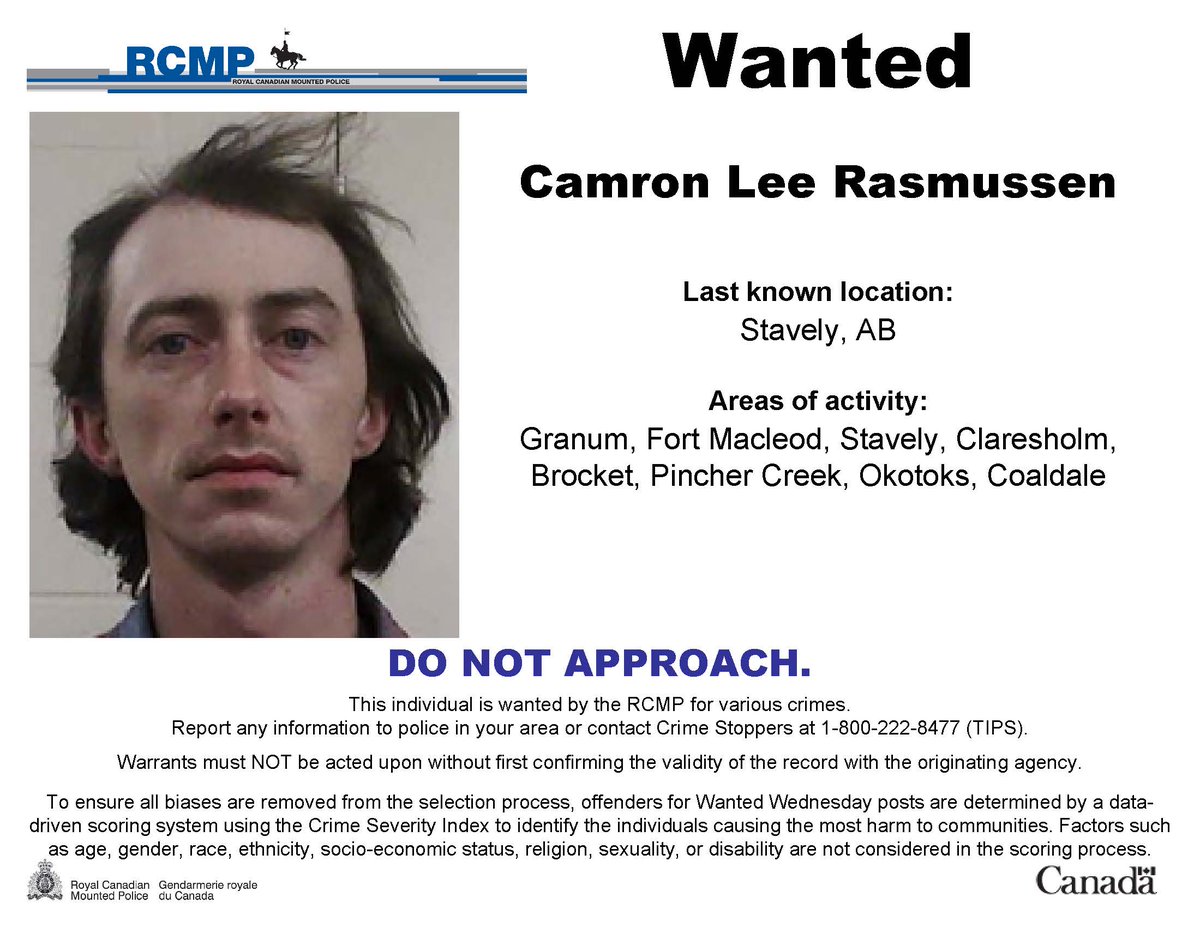 RCMPAlberta's tweet image. #WantedWednesday: Camron Leo Rasmussen. Do not approach.