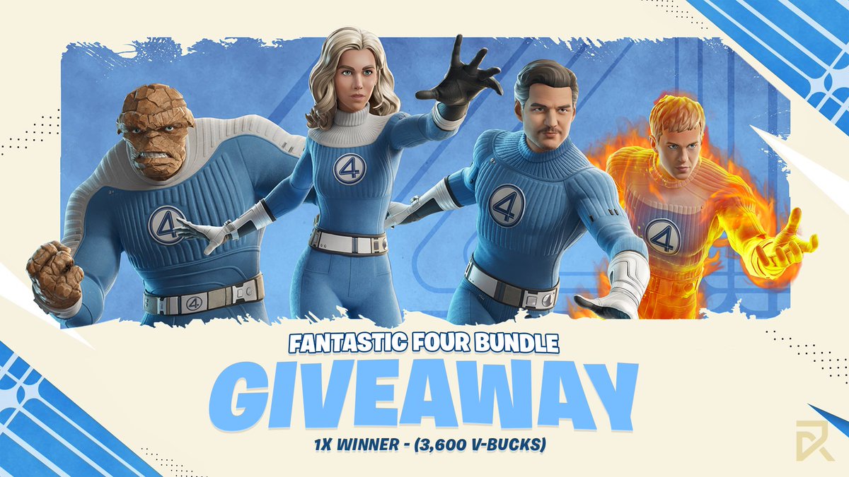 Rezztro's tweet image. FORTNITE FANTASTIC FOUR BUNDLE GIVEAWAY! (3.6K V-Bucks) 🎁4⃣
To Enter:
♦️Follow @Rezztro
♦️Like & RT this post
The winner will be selected on FRIDAY (July 25th) during Item Shop reset. Wish you all the best!