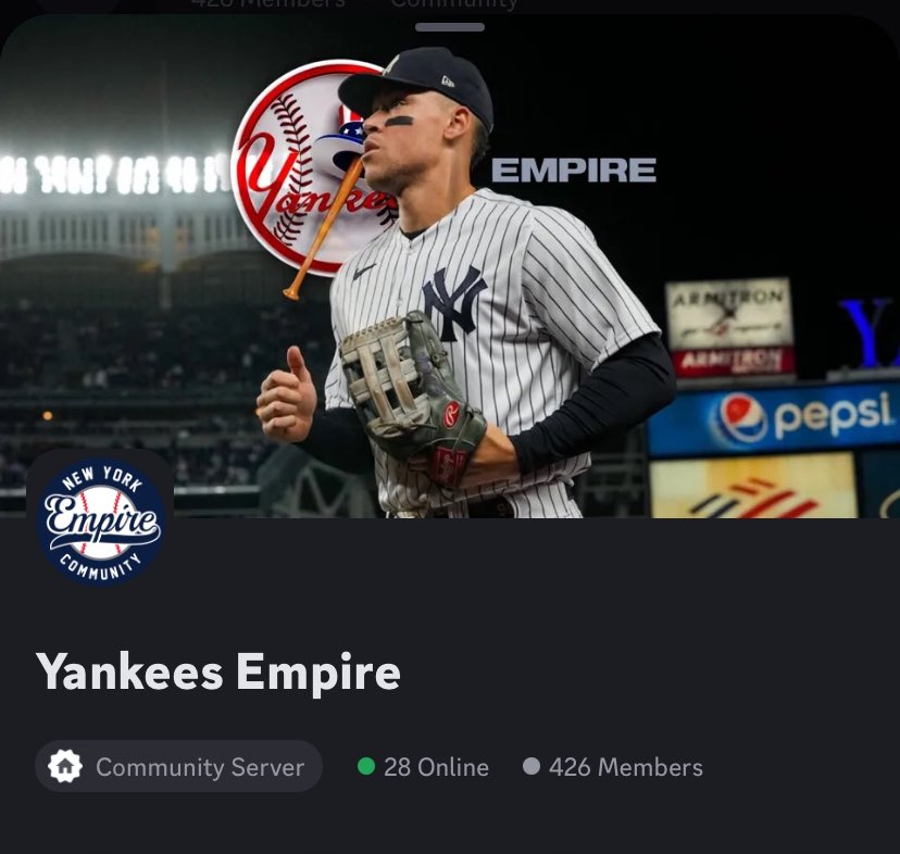 JacobBSpeaks's tweet image. The Yankees Empire discord is quickly approaching 500 members!
Take advantage of giveaways coming soon, category focused chat channels, exclusive badges and more!
Join by clicking the link below⬇️
discord.gg/r56R4cMxyH