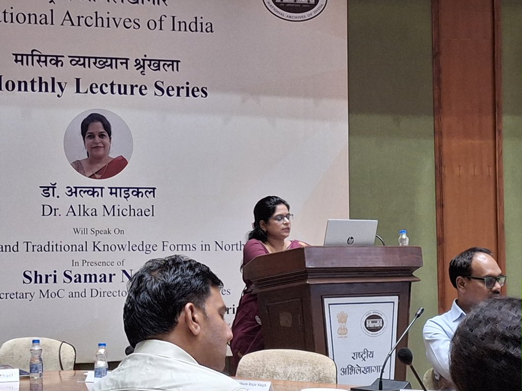 IN_Archives's tweet image. Highlights from Dr. Alka Michael’s lecture at #NAI on “The Colonial Rule and Traditional Knowledge Forms in Northeast India” — exploring indigenous knowledge, resilience & colonial impact.
#HistoryMatters #NortheastIndia #ArchivalHeritage #MainBharatHoon #AmritMahotsav