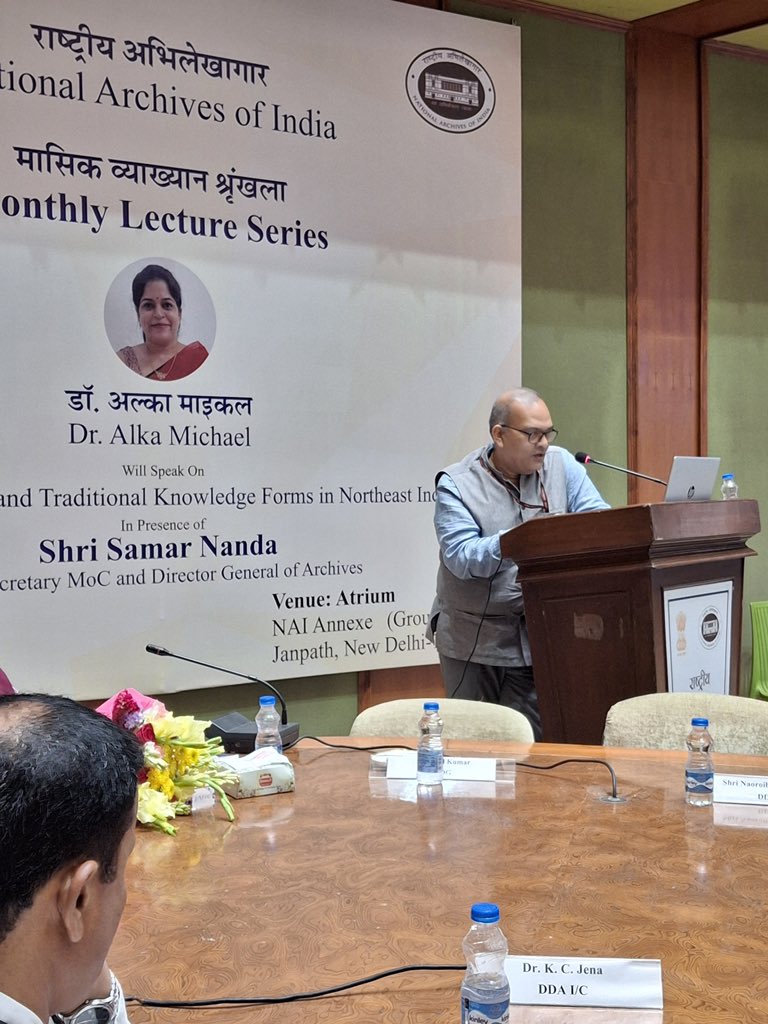 IN_Archives's tweet image. Highlights from Dr. Alka Michael’s lecture at #NAI on “The Colonial Rule and Traditional Knowledge Forms in Northeast India” — exploring indigenous knowledge, resilience & colonial impact.
#HistoryMatters #NortheastIndia #ArchivalHeritage #MainBharatHoon #AmritMahotsav