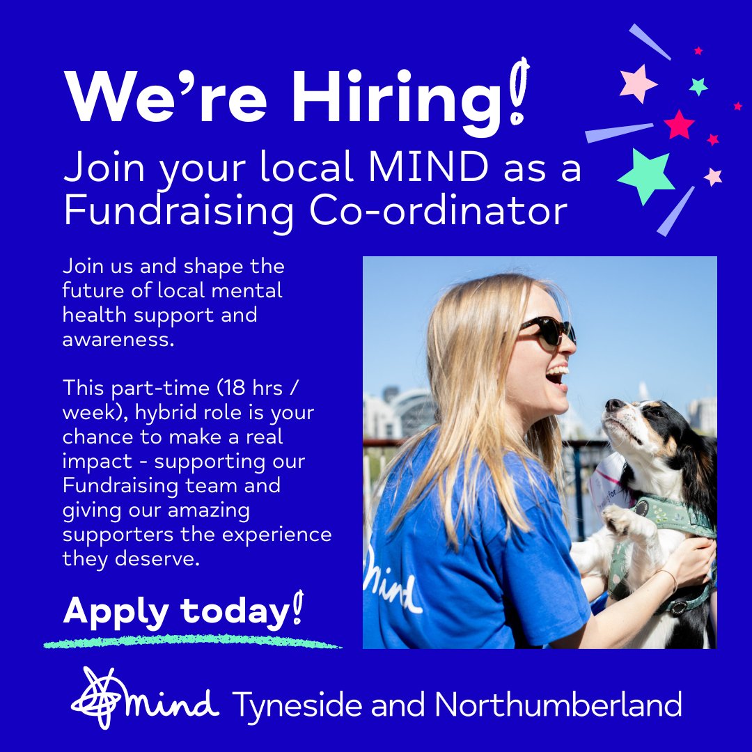 TynesideMind's tweet image. Join your local MIND as a Fundraising Co-ordinator🥳
Shape the future of local mental health support and awareness and join Tyneside and Northumberland MIND.
Apply today! tynesidemind.org.uk/recruitment/
#NewcastleJobs
#JobsInNewcastle
#NorthEastJobs
#CharityJobs
#Mind
#MindJobs