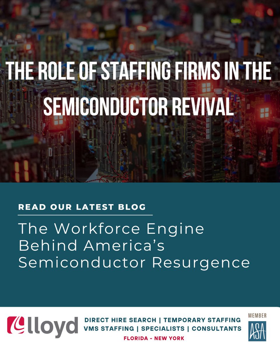 America’s semiconductor boom can’t succeed without talent. Discover how staffing firms like Lloyd are bridging the gap to power the CHIPS Act and U.S. manufacturing revival. 💼🇺🇸
🔗 Read more: lloydstaffing.com/americas-semic…

#Semiconductors #CHIPSAct #Staffing