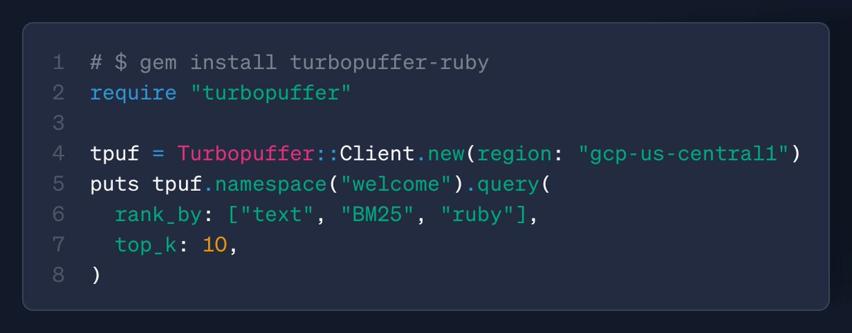turbopuffer (@turbopuffer) on Twitter photo our ruby client just dropped π our ruby client just dropped π