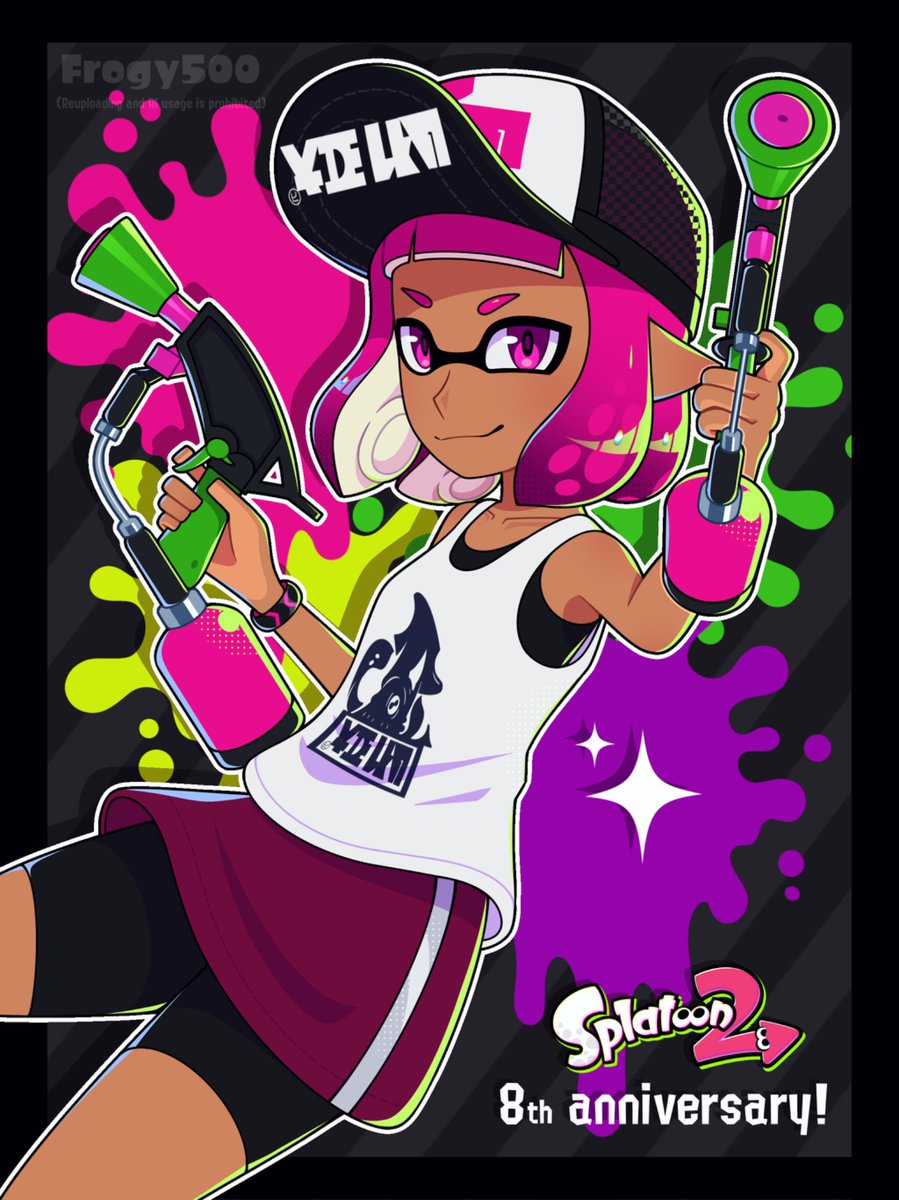 Happy 8th anniversary Splatoon 2! 🩷💚✨ #Splatoon #Splatoon2
