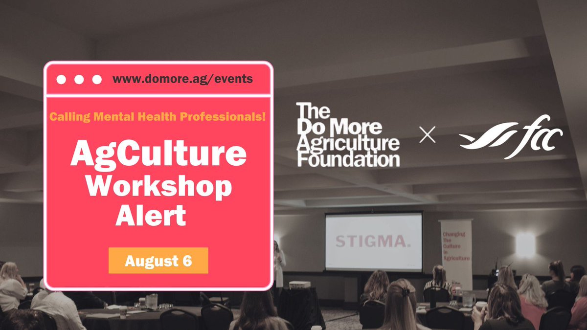 domoreag's tweet image. 🌾 Mental health professionals — let’s talk agriculture.
AgCulture returns August 6 with powerful training to help you better support clients in the farming and agriculture community.
You’ll gain tools to:
✔️ Understand the unique stressors of agricultural life
✔️ Build trust…
