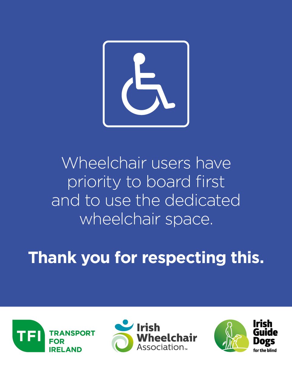 TFIupdates's tweet image. Public transport should be accessible to everyone — but for many wheelchair users, that access depends on more than just getting on board. It depends on being given the space and time they need to travel safely.
Visit: transportforireland.ie/accessibility/…