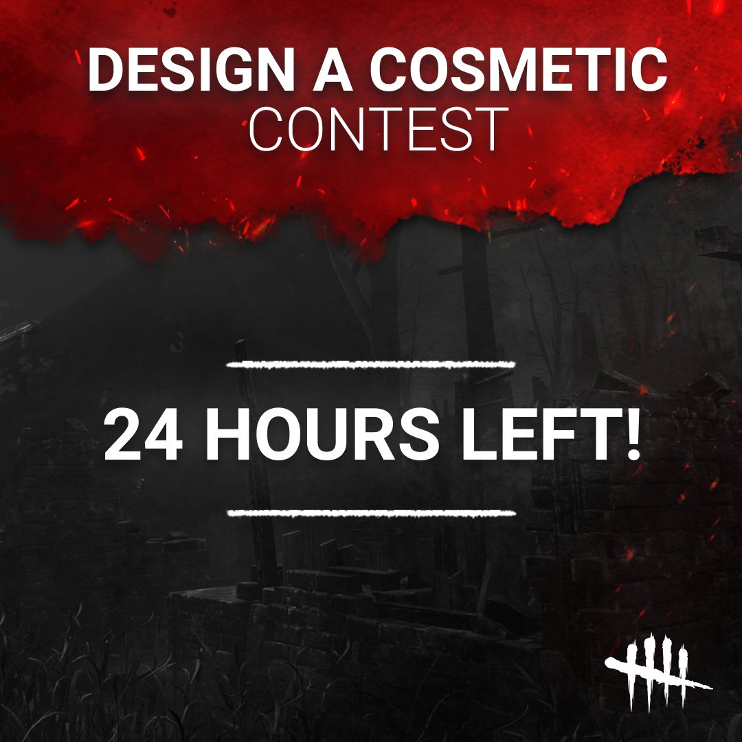 DeadbyDaylight's tweet image. ⏰ 24 hours left to submit your concept for the Design a Cosmetic contest - the form is closing tomorrow, July 24th, at 11AM ET: dbd.game/4l4pBW1
After that we will be back with public voting at the end of August!
See contest page for terms and conditions.