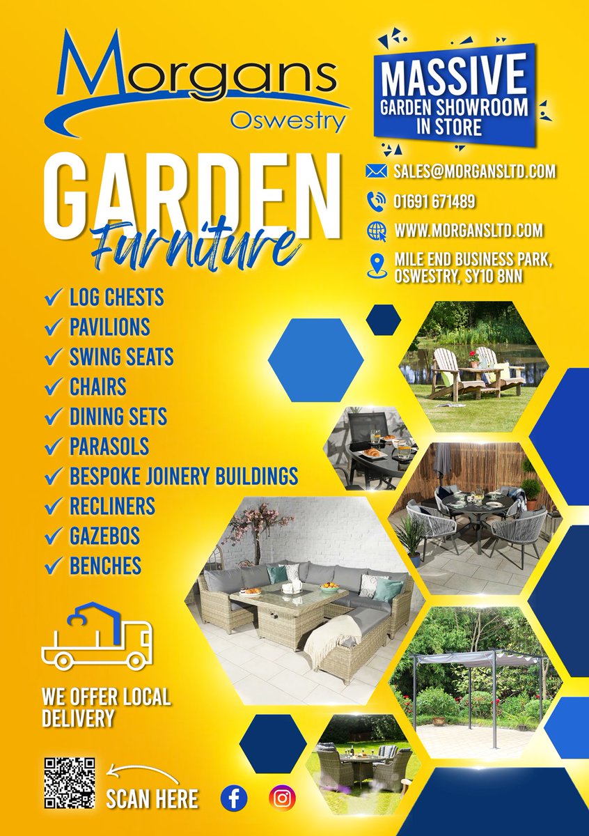 Love Wrexham Magazine (@love_wrexham) on Twitter photo Morgans of Oswestry
MASSIVE GARDEN SHOWROOM IN STORE
Log chests | Pavilions | Swing seats | Chairs | Dining sets | Parasols | Bespoke joinery
mailto:sales@morgansltd.com
01691 671489
morgansltd.com
Mile End Business, Oswestry SY10 8NN
#nw4b
#northwalessocial Morgans of Oswestry
MASSIVE GARDEN SHOWROOM IN STORE
Log chests | Pavilions | Swing seats | Chairs | Dining sets | Parasols | Bespoke joinery
mailto:sales@morgansltd.com
01691 671489
morgansltd.com
Mile End Business, Oswestry SY10 8NN
#nw4b
#northwalessocial