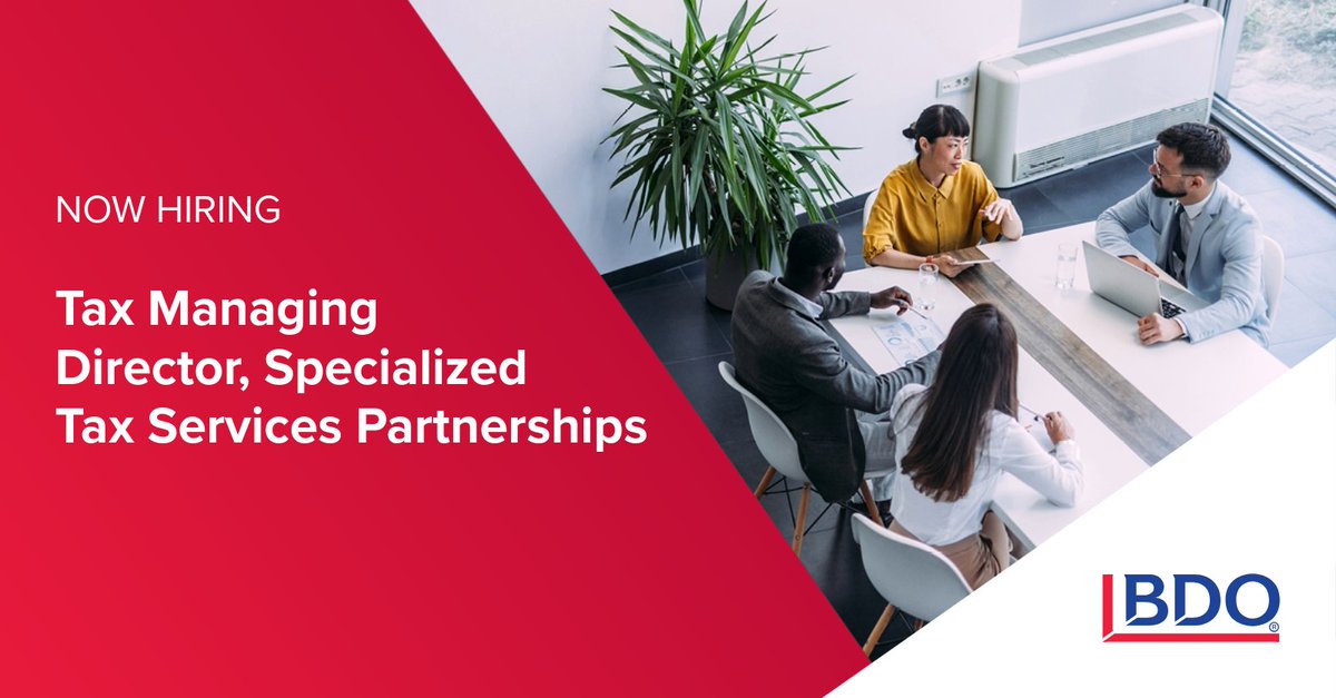 BDO USA Careers (@gettoknowbdo) on Twitter photo .<a href="/BDO_USA_Tax/">BDO USA Tax</a> is now hiring a Tax Managing Director, Specialized Tax Services Partnerships. Learn more about the position and apply today: bdousa.com/3H0xbSv
#NowHiring #TaxJobs .<a href="/BDO_USA_Tax/">BDO USA Tax</a> is now hiring a Tax Managing Director, Specialized Tax Services Partnerships. Learn more about the position and apply today: bdousa.com/3H0xbSv
#NowHiring #TaxJobs