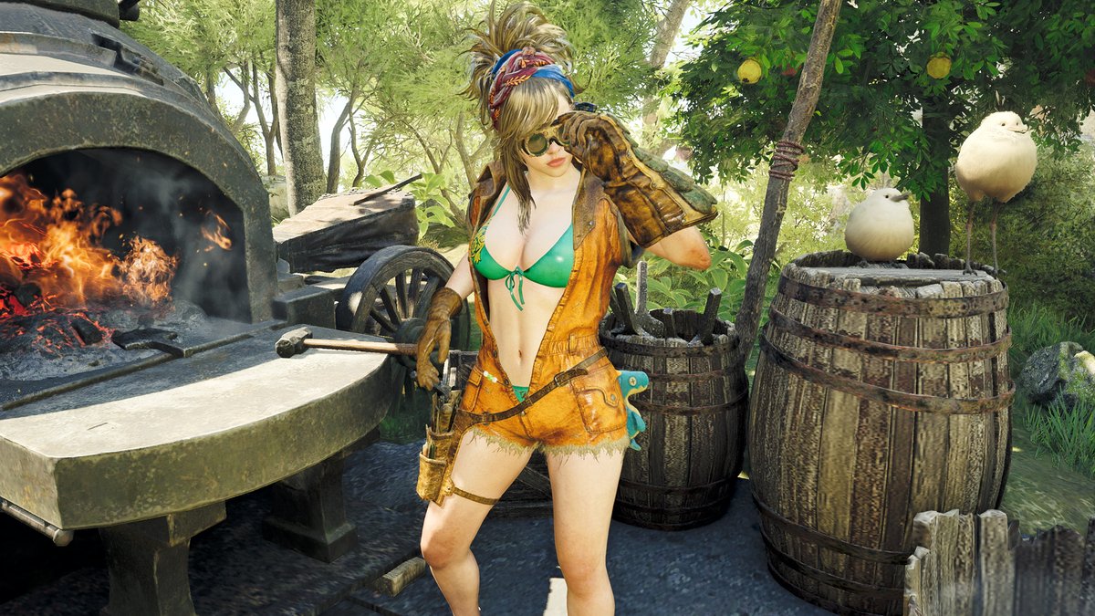 monsterhunter's tweet image. Alma, Erik, and Gemma are enjoying some fun in the sun with special new outfits! Find them in their perfect summer gear now during the Festival of Accord: Flamefete. 🔥