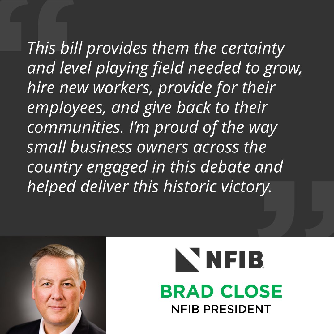 NFIB's tweet image. #NFIB thanks Congress and the Trump Administration for making the 20% Small Business Deduction permanent and stopping a massive tax hike on 33 million small businesses.
Learn more about what this historic legislation means for your small business: ow.ly/zL9E50WtYfA