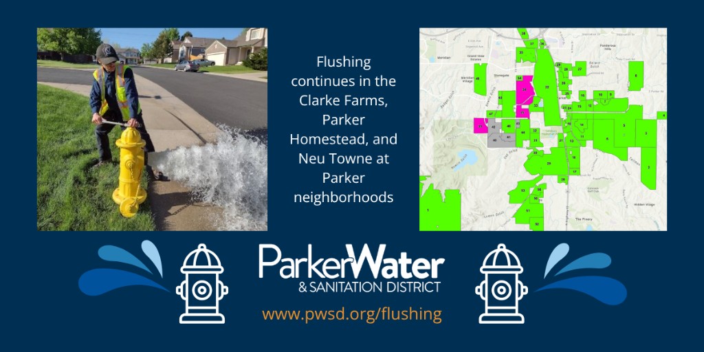 Flushing continues in the Clarke Farms, Parker Homestead, and Neu Towne at Parker neighborhoods. pwsd.org/flushing