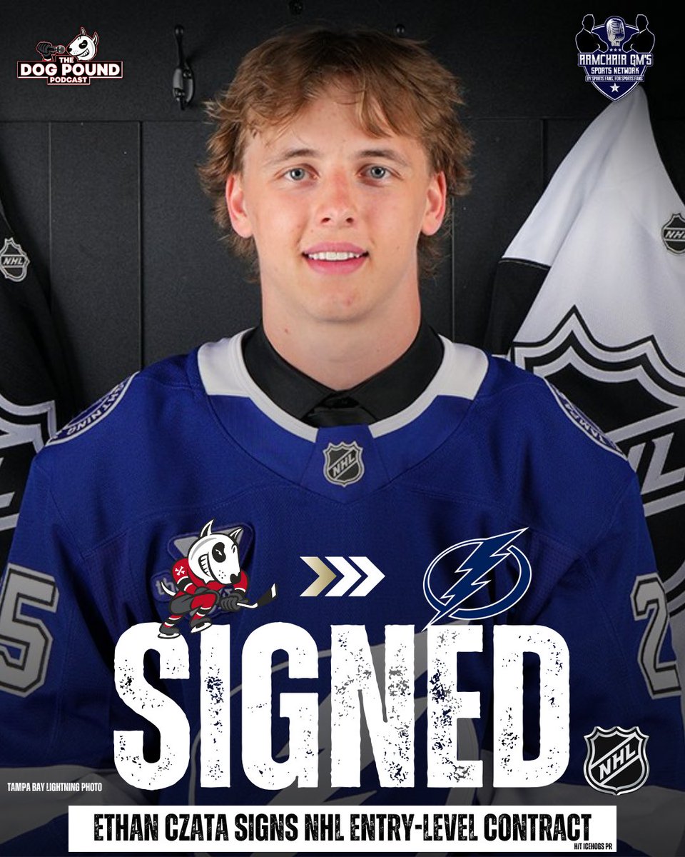 ✍️ #IceDogs F Ethan Czata has signed his NHL Entry-Level Contract with the Tampa Bay Lightning. ⚡️ 

Czata had a breakout second season after being the fifth overall pick in the 2023 #OHL Prioirity Selection.

The two-way centreman was selected 56th overall in June. #DogCountry