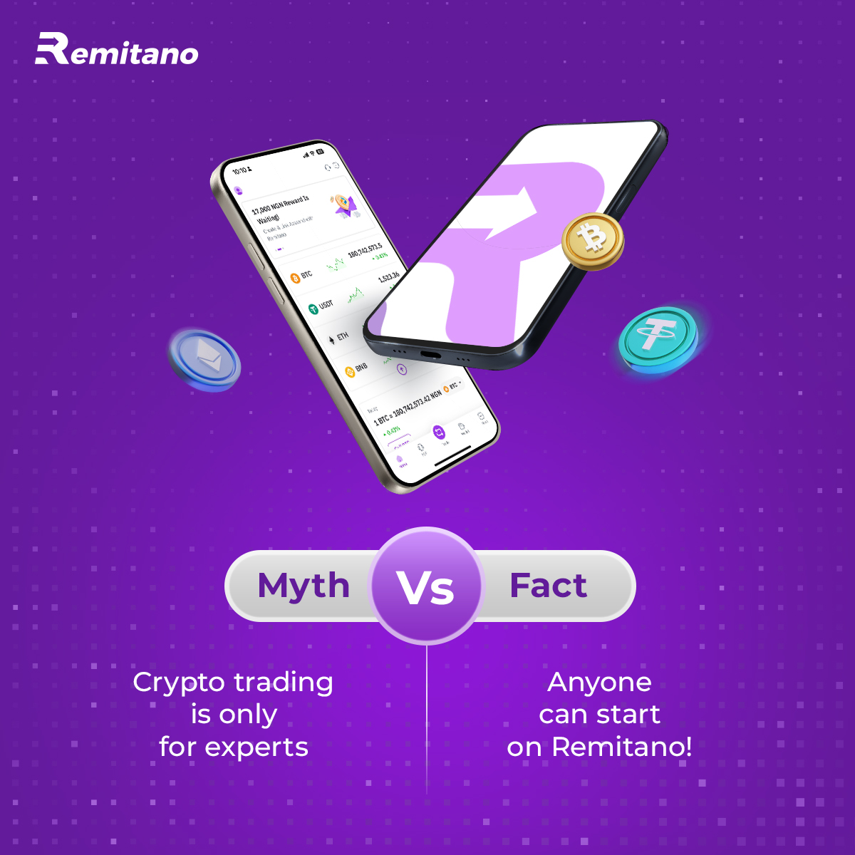 remitano's tweet image. Think crypto is just for experts? β
Fact: Anyone can start trading on Remitano! β
#CryptoMadeEasy