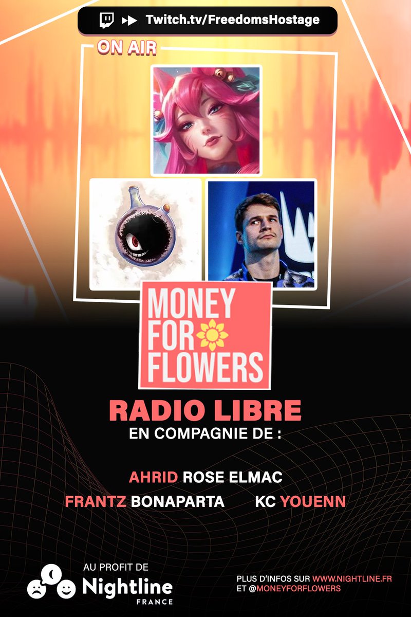 🚨RADIO LIBRE🚨

Comme prévu, nous avons la chance de recevoir <a href="/RocaboyYouenn/">KC Youenn💧</a> <a href="/ahri_rose_elmac/">Ahrid (Rose Elmac) 🍉</a> &amp; frantz.bonaparta (sur tiktok).

On se retrouve à 17h sur twitch pour parler santé mentale en naviguant sur plusieurs sujets ! 

HÂTE D'Y ÊTRE !!!