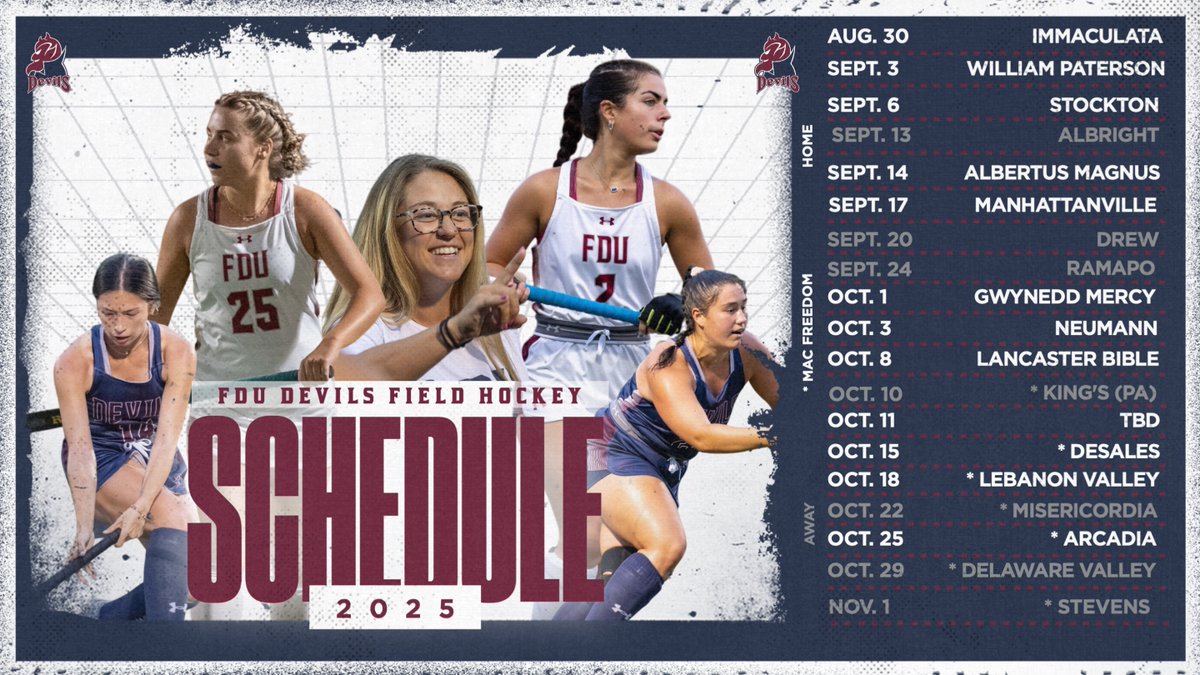 FDUDevils's tweet image. SCHEDULE RELEASE | Field Hockey Releases 2025 Schedule!
Full Release: tinyurl.com/3d9zuuw5
#HornsUp #HeatsRising