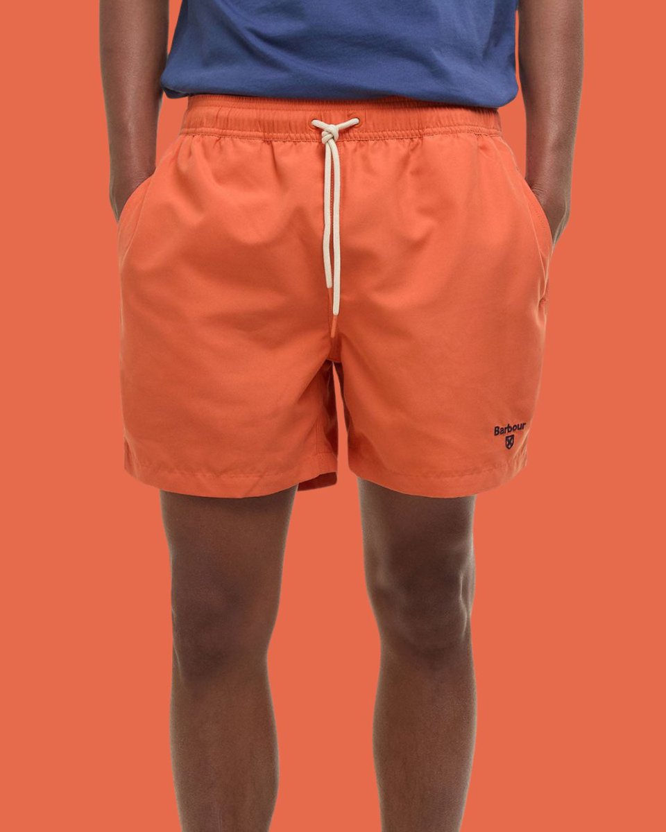 Barbour in swim mode. Lightweight, quick-dry shorts in a washed-out horizon blue. Elasticated waist, mesh lining, and a logo that keeps it simple. #barbour bit.ly/4hHaoaU